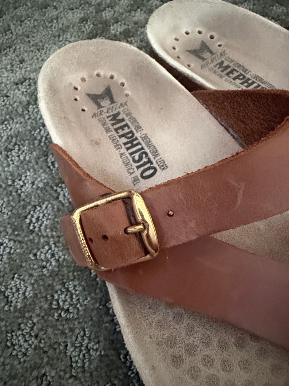 Mephisto Women's Tan Leather Cork Slide Sandals with Buckle 39 8 - Picture 3 of 5